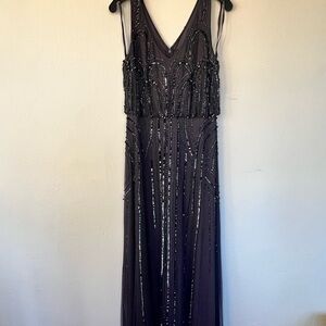 Adrianna Papell Beaded V neck Blouson Gown